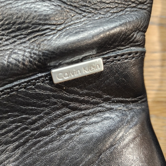 CALVIN KLEIN Womens Black Helene Toe Block Heel Leather Heeled Boots 9.5 - Picture 6 of 6